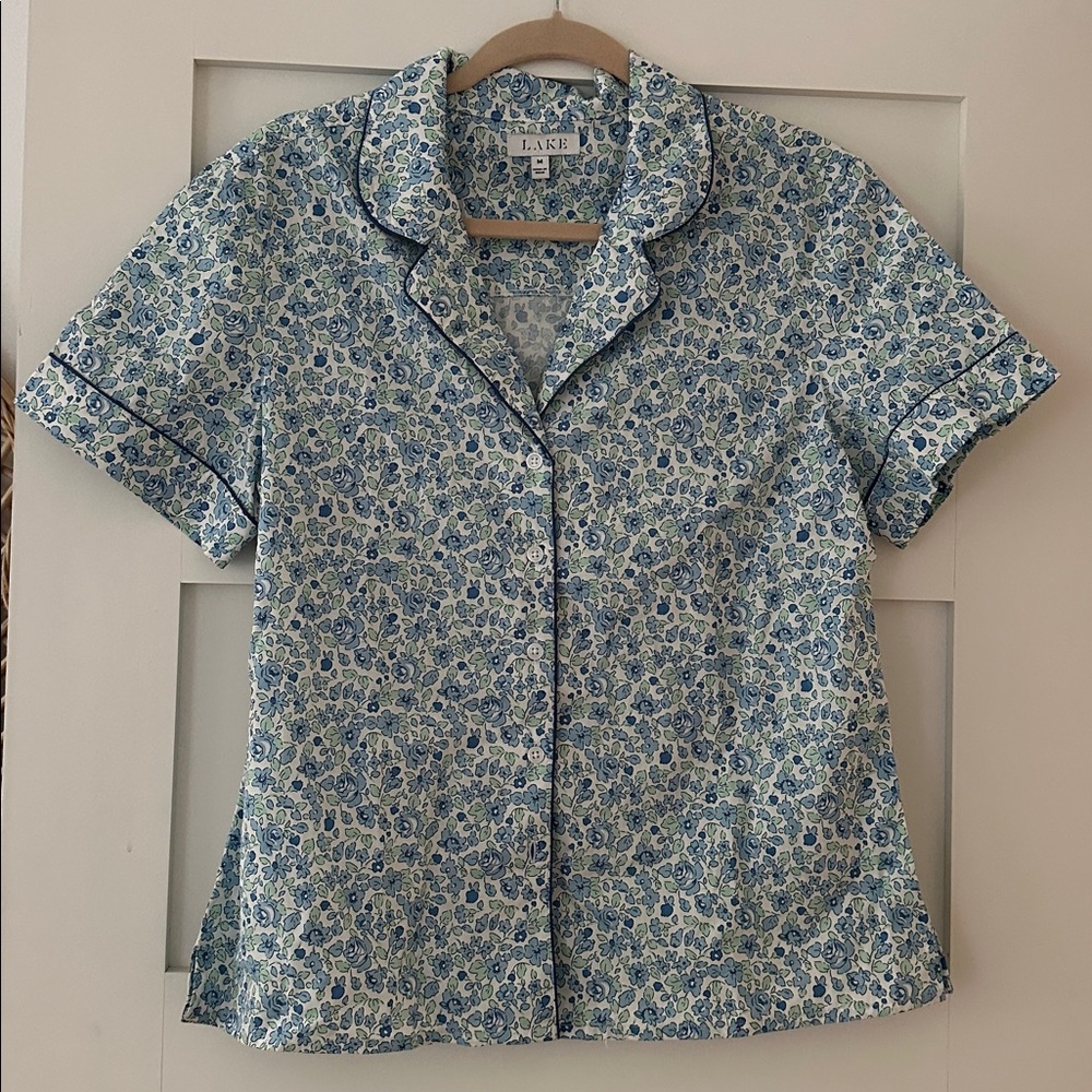 LAKE Blue Floral Cotton Pajama Top